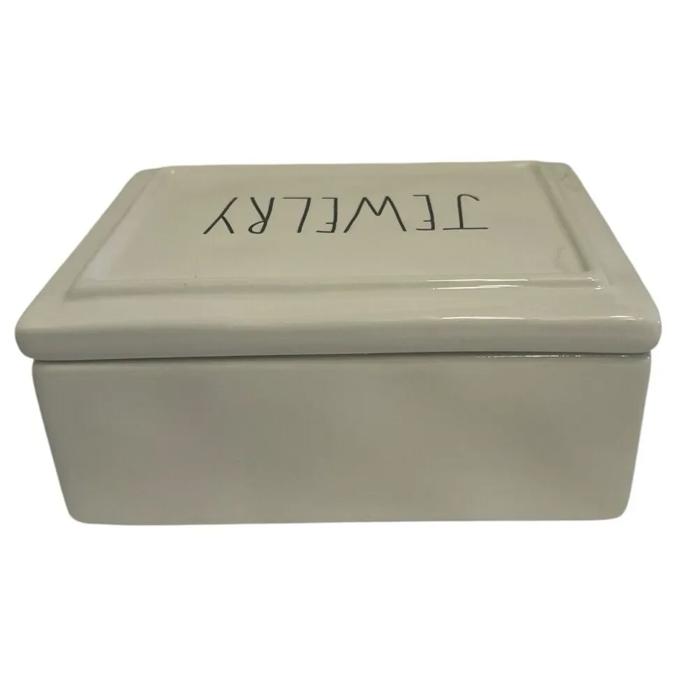 Jewelry Box Rae Dunn Ceramic White Lidded Vanity Organizer Farmhouse Decor